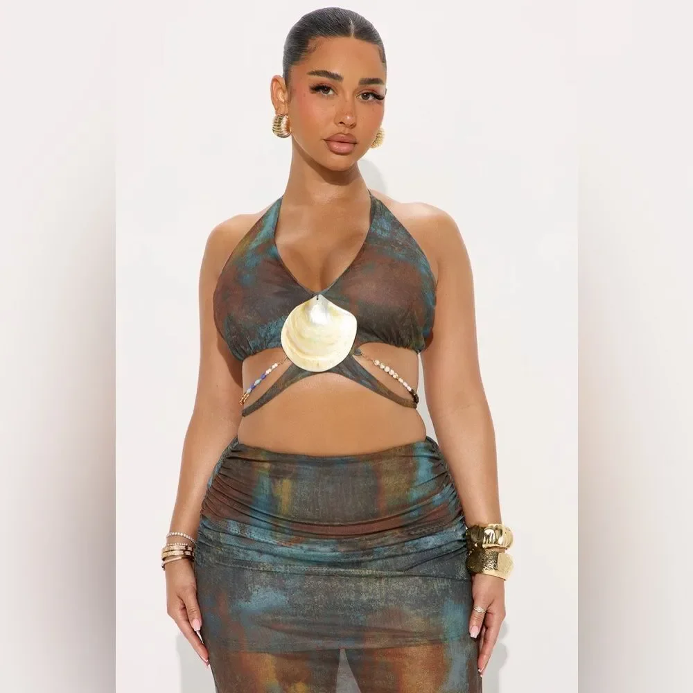 Sea Siren Maxi Skirt Set - Brown/combo